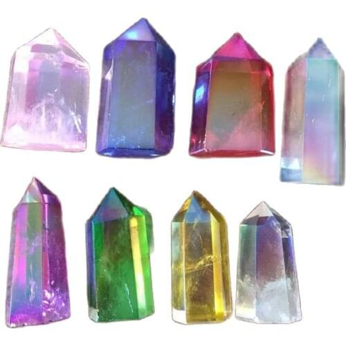 Natural rainbow Crystal Point Titanium Angel Aura Quartz Lemurian Obelisk Wand Healing Stone Stick Mineral Gem Wicca Art Gift