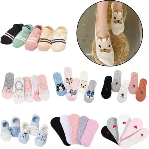 Womens 5-pair No Show Invisible Liner Socks, Non Slip Cartoon Athletic Casual Socks