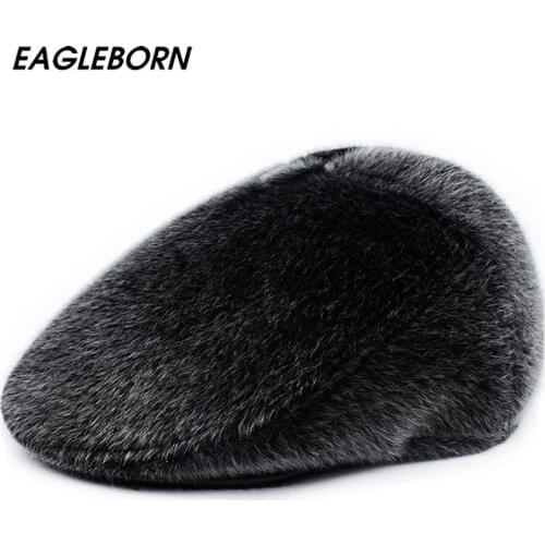 2021 New Winter Beret Caps Unisex Mens Hats Fur Warm Beret with Ear Flaps Hat British Retro Men Women Woolen Flat Cap Boina Hat