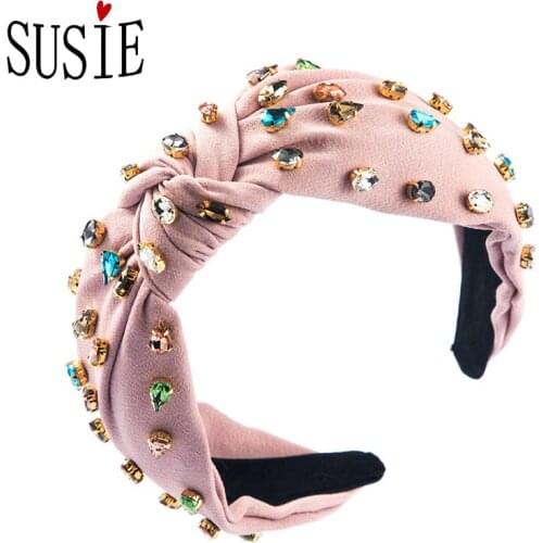 LOVE SUSIE Hairbands Rhinestones Flash Glass Drill Headband Sweet Romantic Hair Hoops Wide Brim Elegant Party Wedding Hairwear