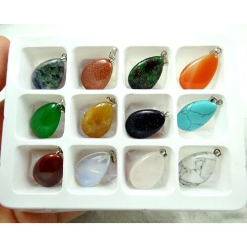 Wholesale 12PC/lot Natural Stone Pendants Mixed stone Gem Water droplets Pendant necklace Beads CC15
