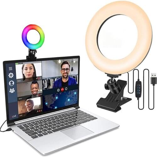 6in Selfie Ring Light Protable Video Conference with Clamp RGB USB Fill Light For Self Live Streaming LED Dimmable for Makeup