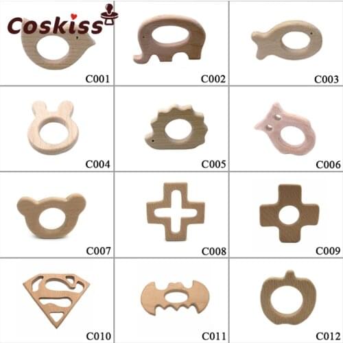 10pcs Baby Shower Elephant Teether Baby Safety Wooden Animals toy Chewable Infant Teether DIY Baby Newborn Dental Care Gift