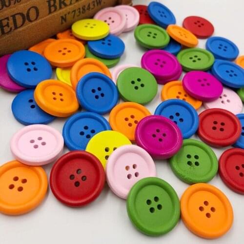 20pcs 25mm Colorful Round Wood Buttons 4Holes Sewing Crafts Accessories WB155