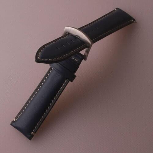 Calfskin Genuine Smooth Leather Watch Strap 20mm 22mm Watchband For Women Men Wrist Accessories Solid Pin SILVER New Buckle Blue