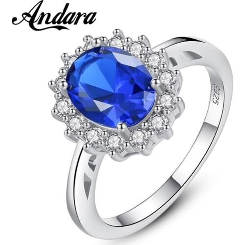 Luxury Brand Blue Crystal Zircon Wedding Rings for Women 925 Sterling Silver Fashion Jewelry Ring
