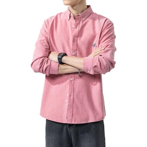 Oxford Shirts Spinning Mens Long Sleeve Youth Korean Fashion Shirts Casual Student Shirt