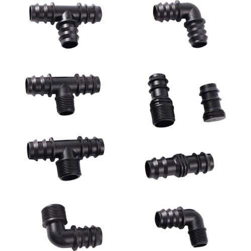 Barbed DN25 Pipe connector 1/2" 3/4" Male Thread Port Tee Elbow Straight Optional Agricultural Irrigation Water Connector 2Pcs