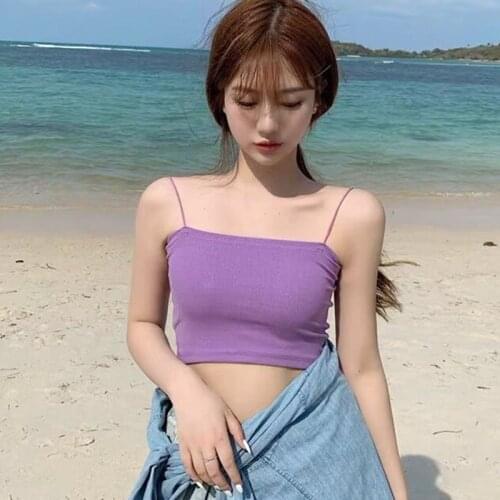 Camis Women Purple Knitted Sexy Crop Tops Sling Backless Low Cut Solid Basic Summer High Street All-Match