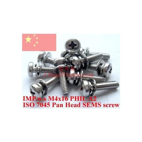 Stainless Steel SEMS screws M4x16 Pan Head 2# Phillips Driver Polished ROHS 100 pcs