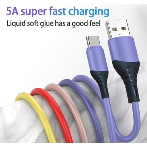 5A Liquid Silicone Micro USB Type C Quick Charger Cable For IPhone Samsung Huawei Xiaomi Fast Charging Mobile Phone Data Cable
