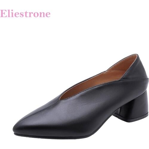 Brand New Sweet Black Red Women Pumps Med Square Heels Fashion Lady Formal Shoes BK92 Plus Big Small Size 3 12 30 43 48