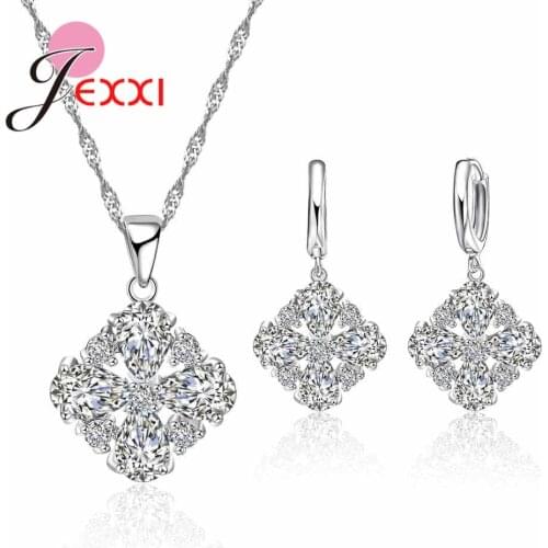 New Arrival 925 Sterling Silver Bridal Jewelry Sets for Women Zirconia Rhinestone Necklace earring Sets Wedding Gifts