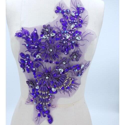 1Piece Beautiful Lace Fabric Sewing Supplies Rhinestone Lace Applique Trim Decoration Accessories Purple Blue Gray Black Craft