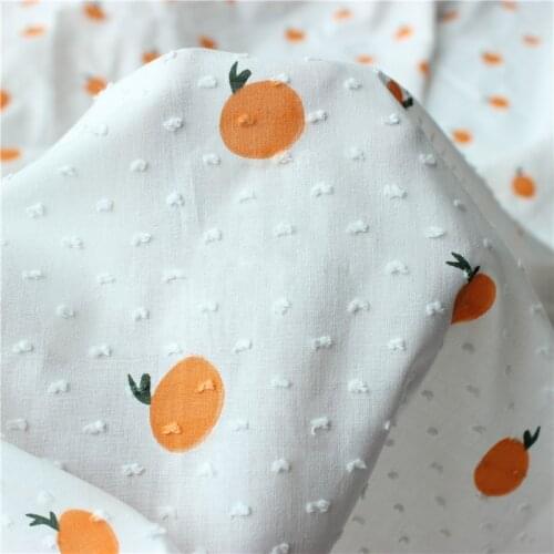 150x50cm Twill Cotton Dot Orange Printing Fabric, Sewing Childrens Clothing Womens Blouse and Skirt Handmade DIY Cloth