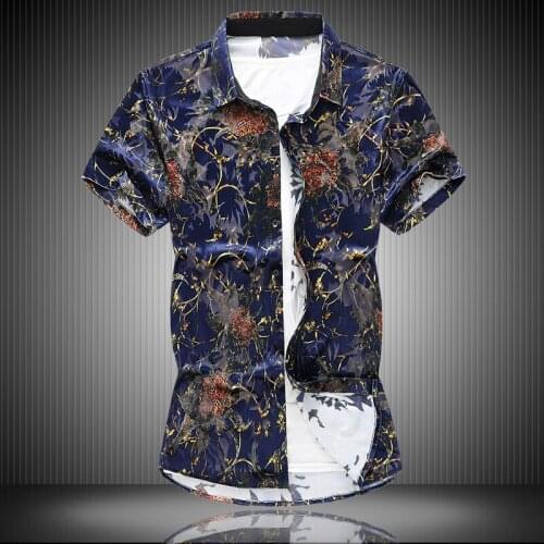 2019 Men Silky flannel floral printed Short sleeve shirts Hawaiian vacation Party casual shirt camisa masculina Plus Size 7XL