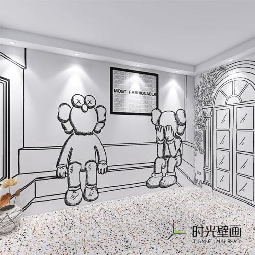 3D Two dimensional script kill milk tea shop black and white cartoon Wallpaper photo studio restaurant decoration wall mural