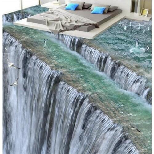 Customized large-scale thrilling realistic waterfalls straight down 3D floor waterproof anti-skid self-adhesive decorative