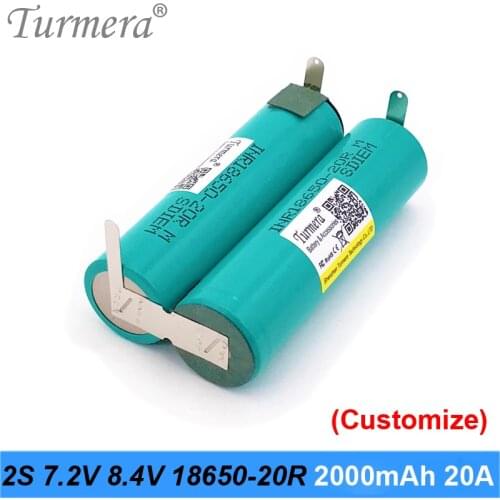 Turmera 2S 7.2V 8.4V INR18650-20RM 2000mAh 20A Battery Soldering Battery for 7.4V Screwdriver Shrika and Vacuum Cleaner Battery