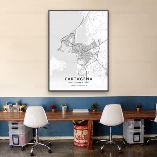 Barranquilla Bogota Cartagena Medellin Colombia Canvas Art Map Poster
