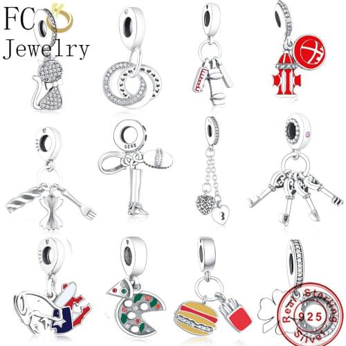 FC Jewelry Fit Original Pandora Charm Bracelet 925 Sterling Silver Italy Pasta Food Fork Bow Tie Bead Pendant Trinket Berloque