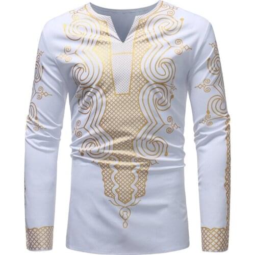 African Dashiki Print V Neck T Shirt Men 2020 Brand Slim Fit Long Sleeve African Clothes Men Hip Hop Streetwear Tee Shirt Homme