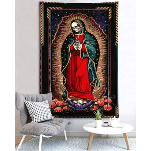 Skull Solar Iris Sun and Moon Star and Cloud Tarot Tapestry