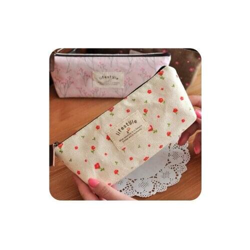 New Small Fresh Canvas Cosmetic Bag Pencil Case Stationery Bags