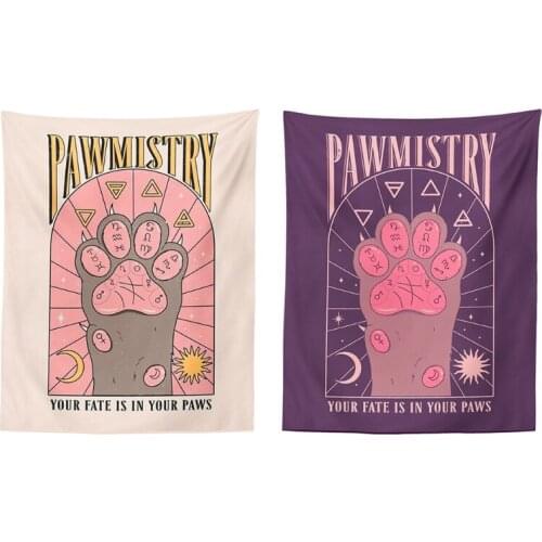 Cat Paw Tapestry Bohemian Style Witchcraft Moon Sun Constellation Pawmistry Wall Hanging Blanket Hippie Mattress Decor