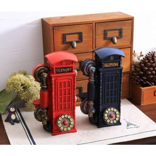 Creative Gifts Zakka Resin Crafts decoration Inverness wind phone booth money storage tank Telephone booth molding Phone model