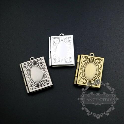 19x26mm vintage style antiqued silver,bronze,silver brass book shape sqaure photo locket pendant charm DIY supplies 1191037