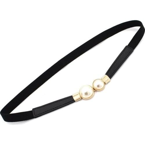 Flying Art Fashion European and American Retro Pearl thin Belt ladies to Buckle dress Elastic Elastic Belt hook Girdle