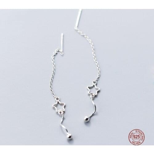 LKO 925 Sterling Silver Simple Fashion Charm Stars Long Tassel Drop Earrings For Women Wedding Party Jewelry Accessories Bijoux