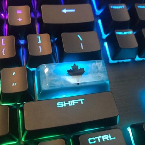 Handmade Resign Keycaps For Cherry Mx Switch Mechanical Keyboard Keycap Replace Maple Leaf Blue Backlight Keycaps OEM