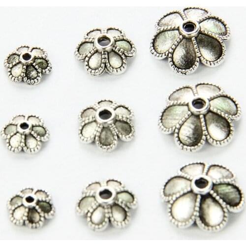 Mibrow 50pcs/lot Antique Silver Color Flower Bead Caps Charm Beads Metal European Beads For Bracelet Necklace DIY Jewelry Making