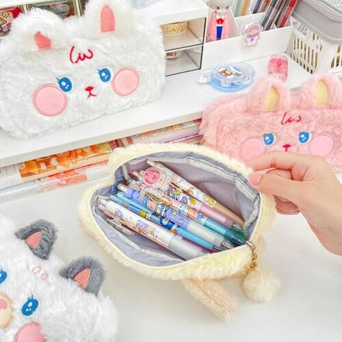 Cute Pencil Case Large Capacity Kawaii Plush Rabbit Bear Student Stationery School Supplies for Girls Cute Bag Back To School