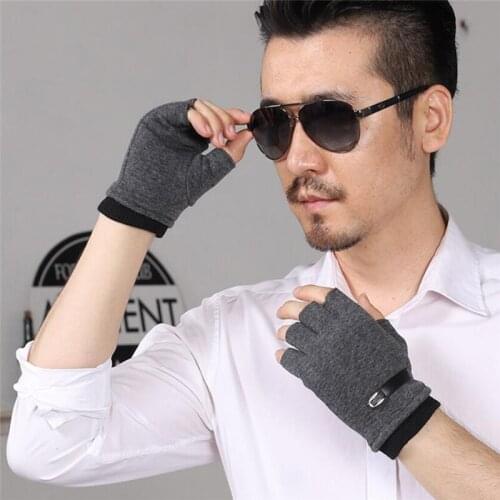 Fingerless Men Gloves Driving Suede Velvet Half Finger Men Elastic Gloves Outdoor Bike Mittens Winter Warm Guantes For Male