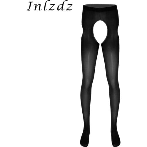 Mens Lingerie Crotchless Pantyhose Erotic Sexy Hosiery Sex Underwear Hollow Out Stretchy Tights Leggings Lace Trimming Stockings