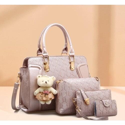2021 New Arrivals Womens Shoulder Bags PU Leather Bear Doll Four Piece Set Cute Female Design Versatile Women Bags