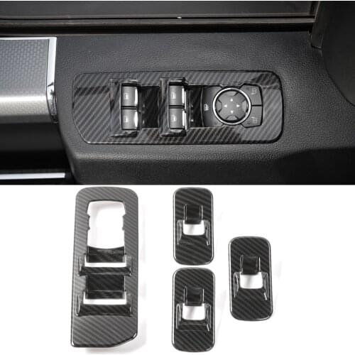 NHAUTP 4Pcs/set Car Interior Decoration Sticker ABS Carbon Fiber Grain Window Lift Adjust Panel Switch Trim For Ford F150 2015