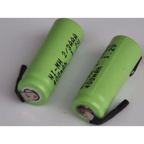 3-6PCS 1.2V ni-mh 2/3AAA rechargeable battery 400mah 2/3 AAA nimh cell with soldering tabs pins for DIY LED solar light