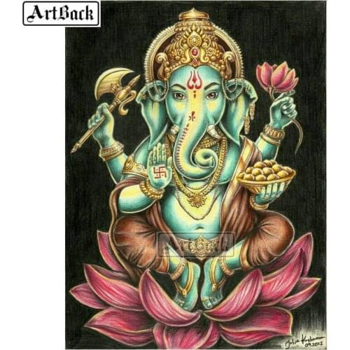 ArtBack New Arrival Diamond Painting Ganesha 50x65cm Full Square Drill Hindu Diamond Embroidery Crafts Decoration