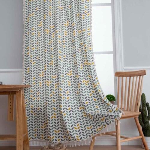 Leaf Tassel Window Curtains for Living Room Semi Blackout Cotton Blend Farmhouse Boho Style Window Curtain Drapes