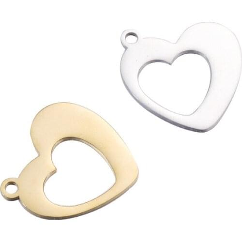 Wholesale 10pcs DIY Jewelry Accessories Mirror Polish Tag Stainless Steel Peach Heart Hollow Simple Love Pendant