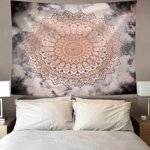 Orange with Black Mandala Tapestry Vintage Exotic Summer Plant Nature Frame for Bedroom Photography Wall Decor