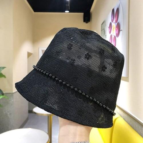 Japanese Designer Style Summer Elegant Pearl Lace Hats For Women Fisherman Bucket Cap Female Streetwear Gorra Fedora Black Hat