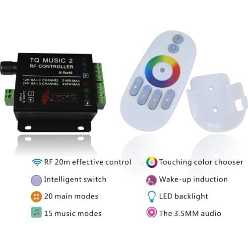 RGB LED music controller with RF touch remote;DC12-24V input;6A*3CH output