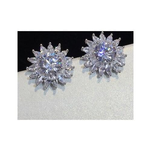 AAAAA Zircon Stone Cute Flower Stud Earrings for Women S925 Sterling Silver Color Fashion Jewelry 2019 Korean Earrings