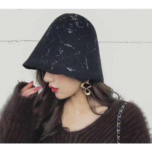 WeMe Wool Fisherman Hat Personality Campaniform Hat for Lady Female Black White Autumn Winter