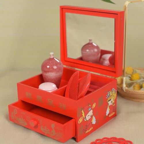 Wedding red dowry vintage jewelry storage box bridal makeup